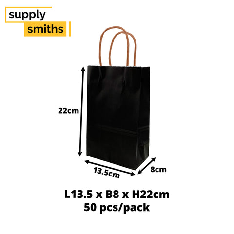 Black Paper Bag [L13.5*B8*H22cm] - 50 pcs/pack