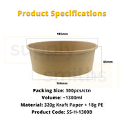 Kraft Bowl Base (1300ml) - 300 pcs/ctn