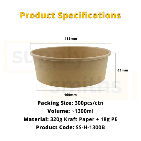 Kraft Bowl Base (1300ml) - 300 pcs/ctn