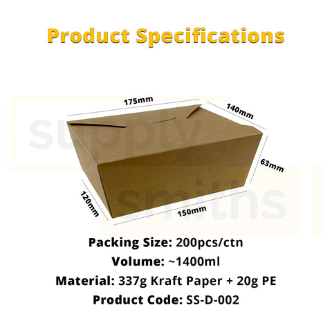 Kraft Centre Closing Lunch Box (1400ml) - 200 pcs/ctn