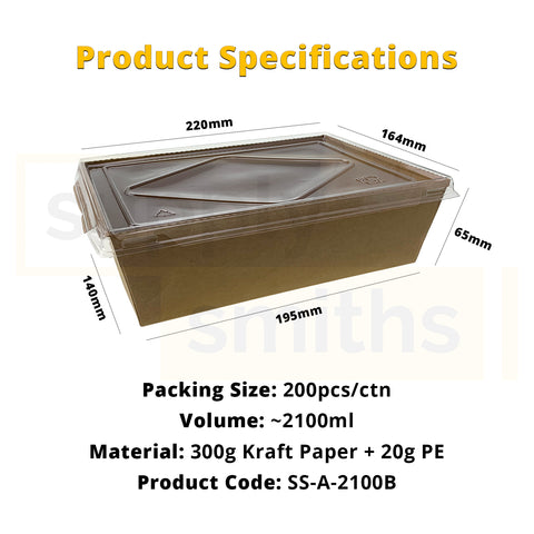 Clear Lid Lunch Box (2100ml) - 200 pcs/ctn