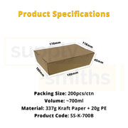 Kraft Lunch Box (700ml) - 200 pcs/ctn