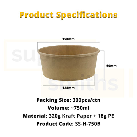 Kraft Bowl Base (750ml) - 300 pcs/ctn