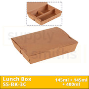 Kraft Lunch Box 3 Compartment (145ml+145ml+400ml) - 200 pcs/ctn