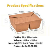 Kraft Centre Closing Lunch Box 2 Compartment (690ml+530ml) - 200 pcs/ctn