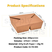Kraft Centre Closing Lunch Box 2 Compartment (475ml+475ml) - 200 pcs/ctn